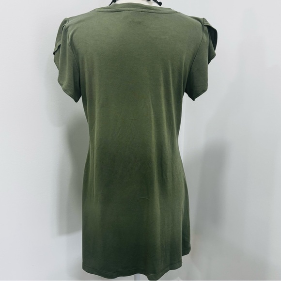 Kaari Blue T Shirt Dress Green Tulip Short Sleeves V-neck Womens Size Med - Picture 3 of 6